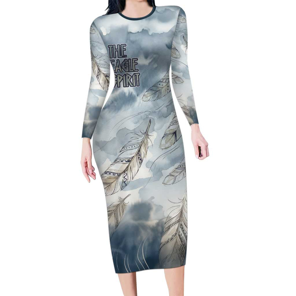 The Eagle Spirit Native American Family Matching Long Sleeve Bodycon Dress and Hawaiian Shirt Soaring Bald Eagle and Tribal Feathers Watercolor Sky - Wonder Print Shop