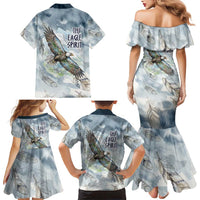 The Eagle Spirit Native American Family Matching Mermaid Dress and Hawaiian Shirt Soaring Bald Eagle and Tribal Feathers Watercolor Sky - Wonder Print Shop