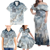 The Eagle Spirit Native American Family Matching Off Shoulder Maxi Dress and Hawaiian Shirt Soaring Bald Eagle and Tribal Feathers Watercolor Sky - Wonder Print Shop