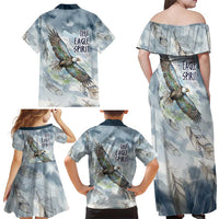 The Eagle Spirit Native American Family Matching Off Shoulder Maxi Dress and Hawaiian Shirt Soaring Bald Eagle and Tribal Feathers Watercolor Sky - Wonder Print Shop