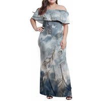 The Eagle Spirit Native American Family Matching Off Shoulder Maxi Dress and Hawaiian Shirt Soaring Bald Eagle and Tribal Feathers Watercolor Sky - Wonder Print Shop