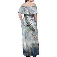 The Eagle Spirit Native American Family Matching Off Shoulder Maxi Dress and Hawaiian Shirt Soaring Bald Eagle and Tribal Feathers Watercolor Sky - Wonder Print Shop