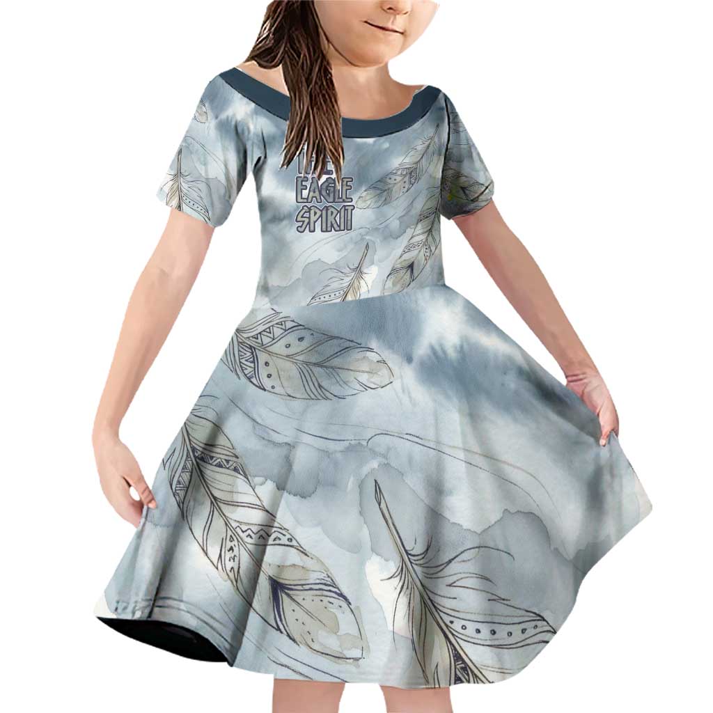 The Eagle Spirit Native American Family Matching Off Shoulder Short Dress and Hawaiian Shirt Soaring Bald Eagle and Tribal Feathers Watercolor Sky - Wonder Print Shop