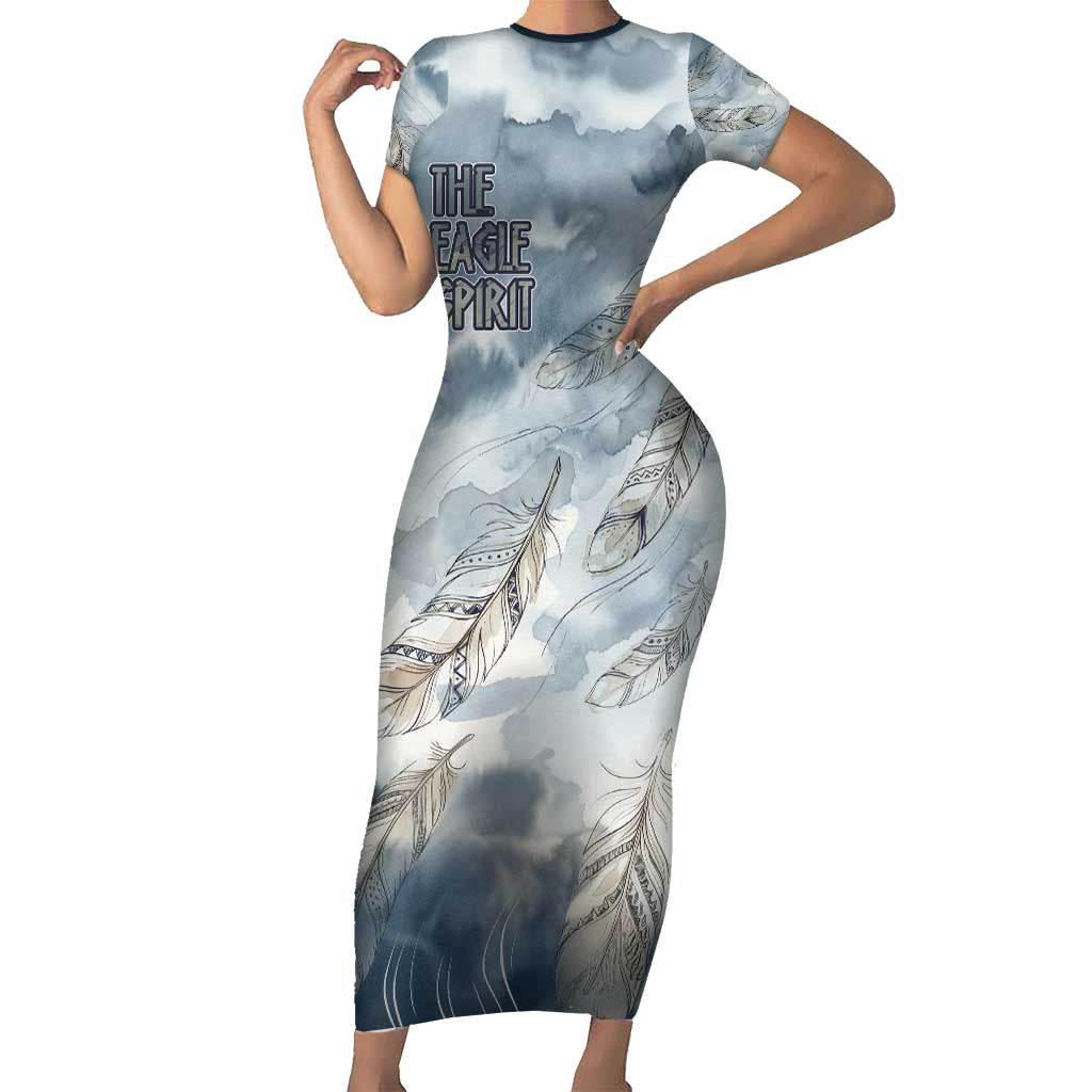 The Eagle Spirit Native American Family Matching Short Sleeve Bodycon Dress and Hawaiian Shirt Soaring Bald Eagle and Tribal Feathers Watercolor Sky - Wonder Print Shop