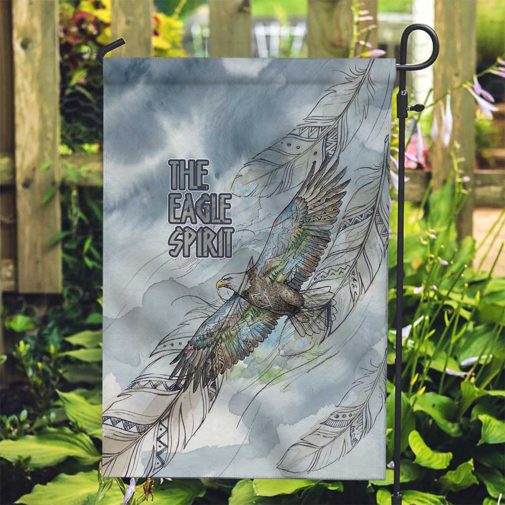 The Eagle Spirit Native American Garden Flag Soaring Bald Eagle and Tribal Feathers Watercolor Sky - Wonder Print Shop