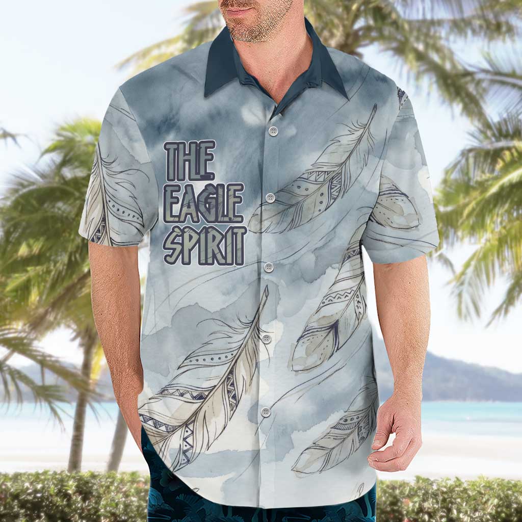 The Eagle Spirit Native American Hawaiian Shirt Soaring Bald Eagle and Tribal Feathers Watercolor Sky - Wonder Print Shop