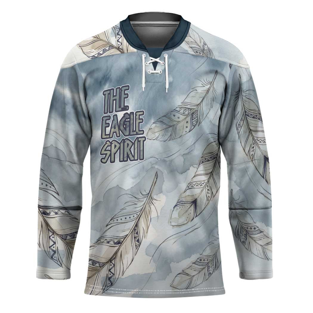 The Eagle Spirit Native American Hockey Jersey Soaring Bald Eagle and Tribal Feathers Watercolor Sky - Wonder Print Shop
