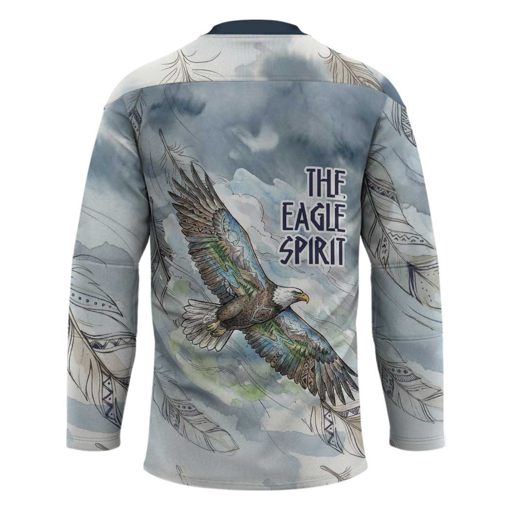The Eagle Spirit Native American Hockey Jersey Soaring Bald Eagle and Tribal Feathers Watercolor Sky - Wonder Print Shop