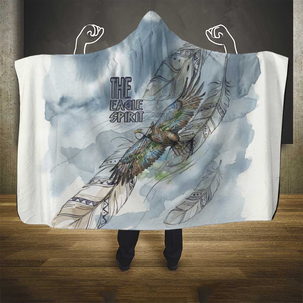 The Eagle Spirit Native American Hooded Blanket Soaring Bald Eagle and Tribal Feathers Watercolor Sky - Wonder Print Shop