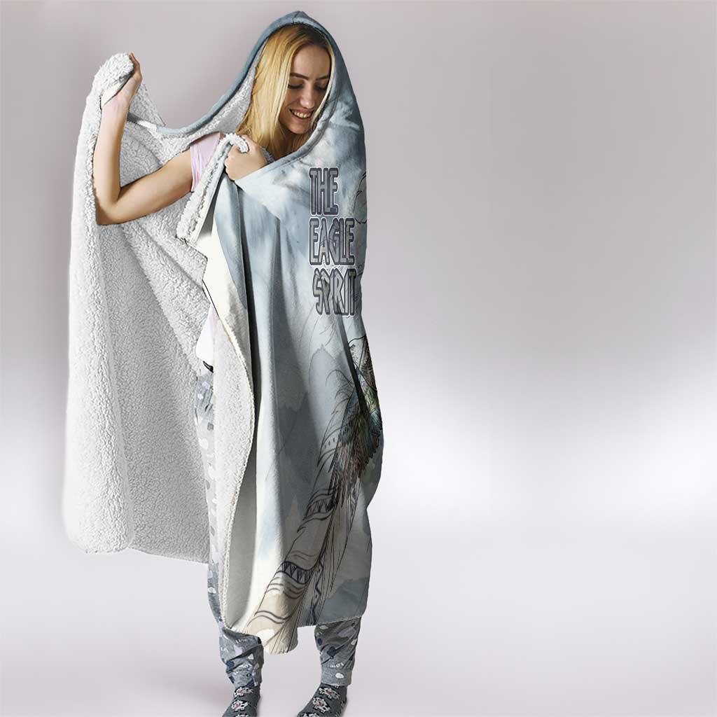 The Eagle Spirit Native American Hooded Blanket Soaring Bald Eagle and Tribal Feathers Watercolor Sky - Wonder Print Shop