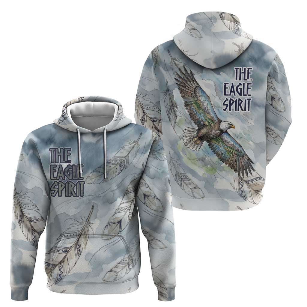 The Eagle Spirit Native American Hoodie Soaring Bald Eagle and Tribal Feathers Watercolor Sky - Wonder Print Shop