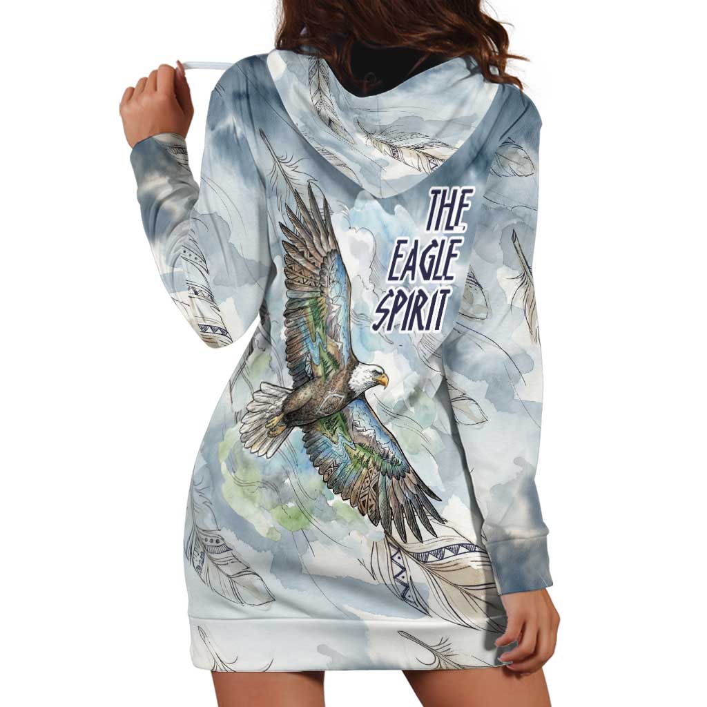 The Eagle Spirit Native American Hoodie Dress Soaring Bald Eagle and Tribal Feathers Watercolor Sky - Wonder Print Shop