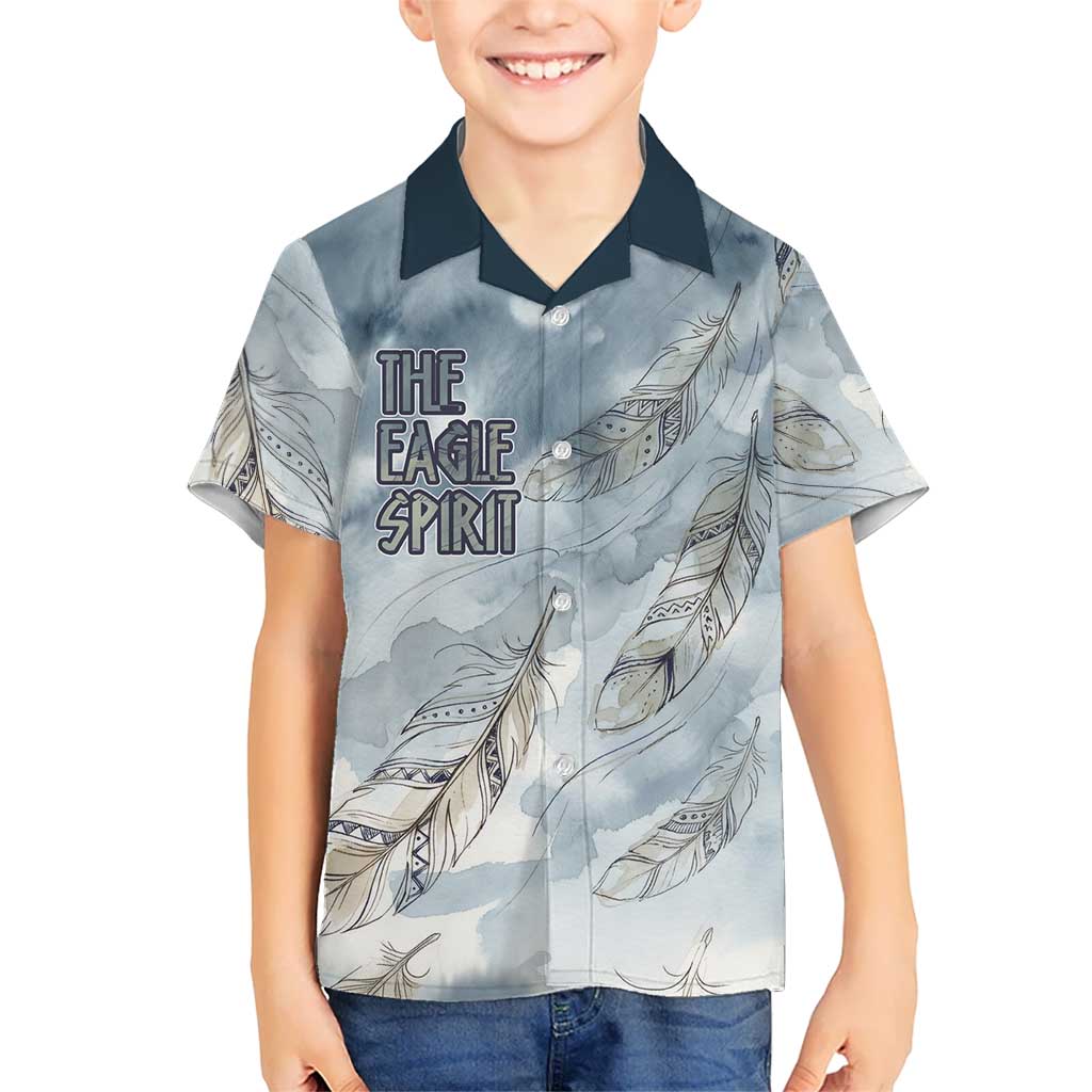 The Eagle Spirit Native American Kid Hawaiian Shirt Soaring Bald Eagle and Tribal Feathers Watercolor Sky - Wonder Print Shop