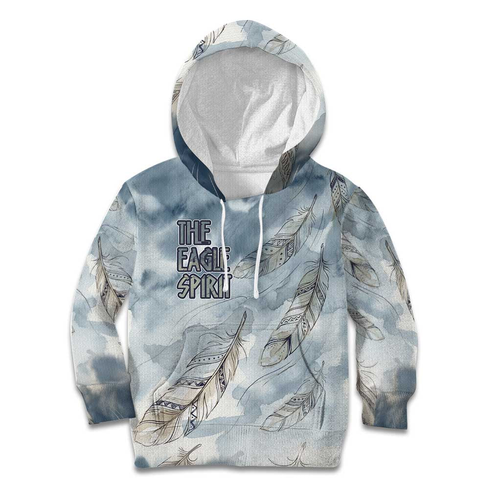 The Eagle Spirit Native American Kid Hoodie Soaring Bald Eagle and Tribal Feathers Watercolor Sky - Wonder Print Shop