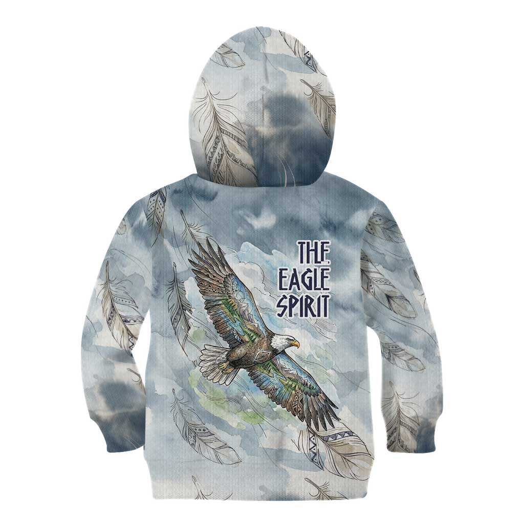 The Eagle Spirit Native American Kid Hoodie Soaring Bald Eagle and Tribal Feathers Watercolor Sky - Wonder Print Shop