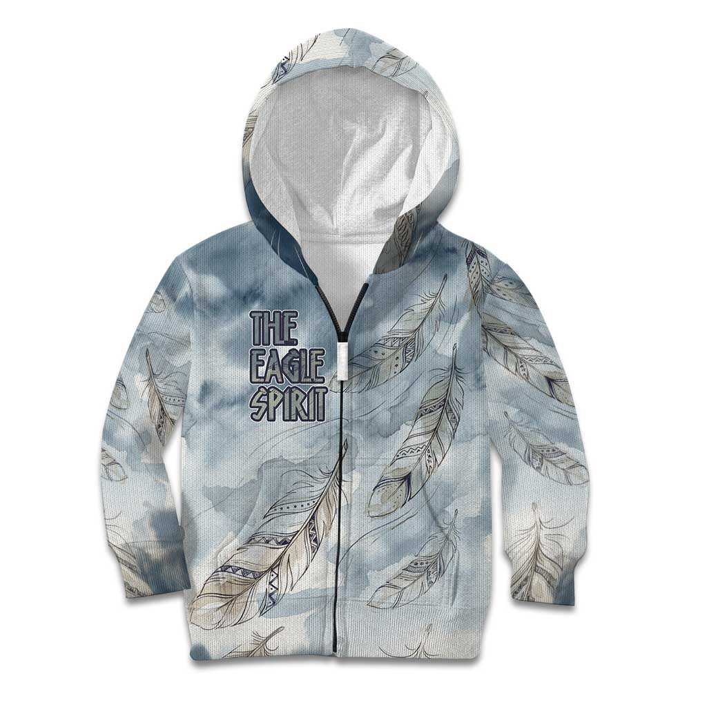 The Eagle Spirit Native American Kid Hoodie Soaring Bald Eagle and Tribal Feathers Watercolor Sky - Wonder Print Shop