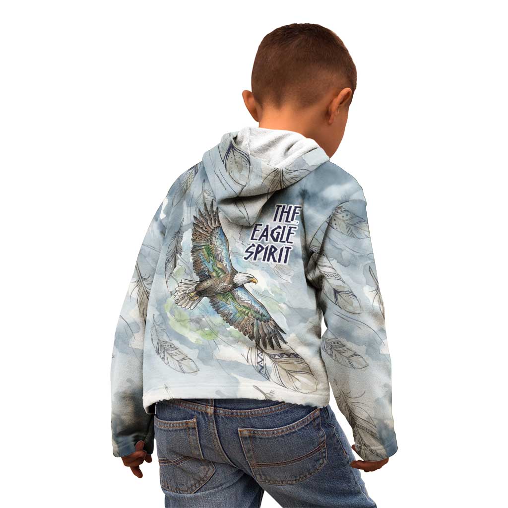 The Eagle Spirit Native American Kid Hoodie Soaring Bald Eagle and Tribal Feathers Watercolor Sky - Wonder Print Shop