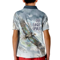 The Eagle Spirit Native American Kid Polo Shirt Soaring Bald Eagle and Tribal Feathers Watercolor Sky - Wonder Print Shop