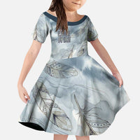 The Eagle Spirit Native American Kid Short Sleeve Dress Soaring Bald Eagle and Tribal Feathers Watercolor Sky - Wonder Print Shop