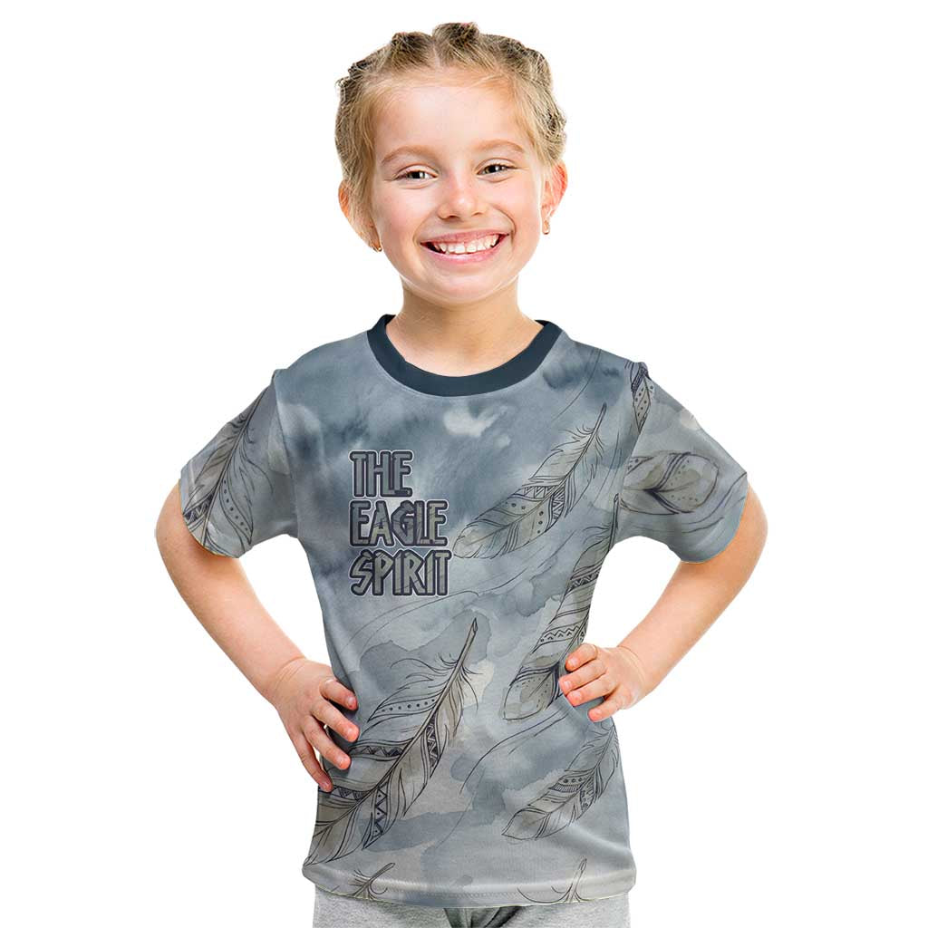 The Eagle Spirit Native American Kid T Shirt Soaring Bald Eagle and Tribal Feathers Watercolor Sky - Wonder Print Shop