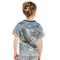 The Eagle Spirit Native American Kid T Shirt Soaring Bald Eagle and Tribal Feathers Watercolor Sky - Wonder Print Shop