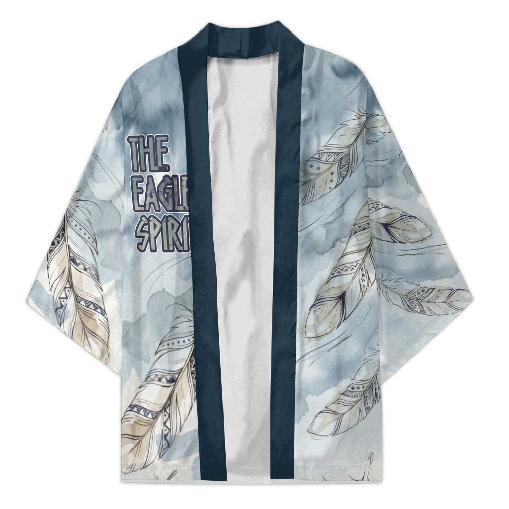 The Eagle Spirit Native American Kimono Soaring Bald Eagle and Tribal Feathers Watercolor Sky - Wonder Print Shop