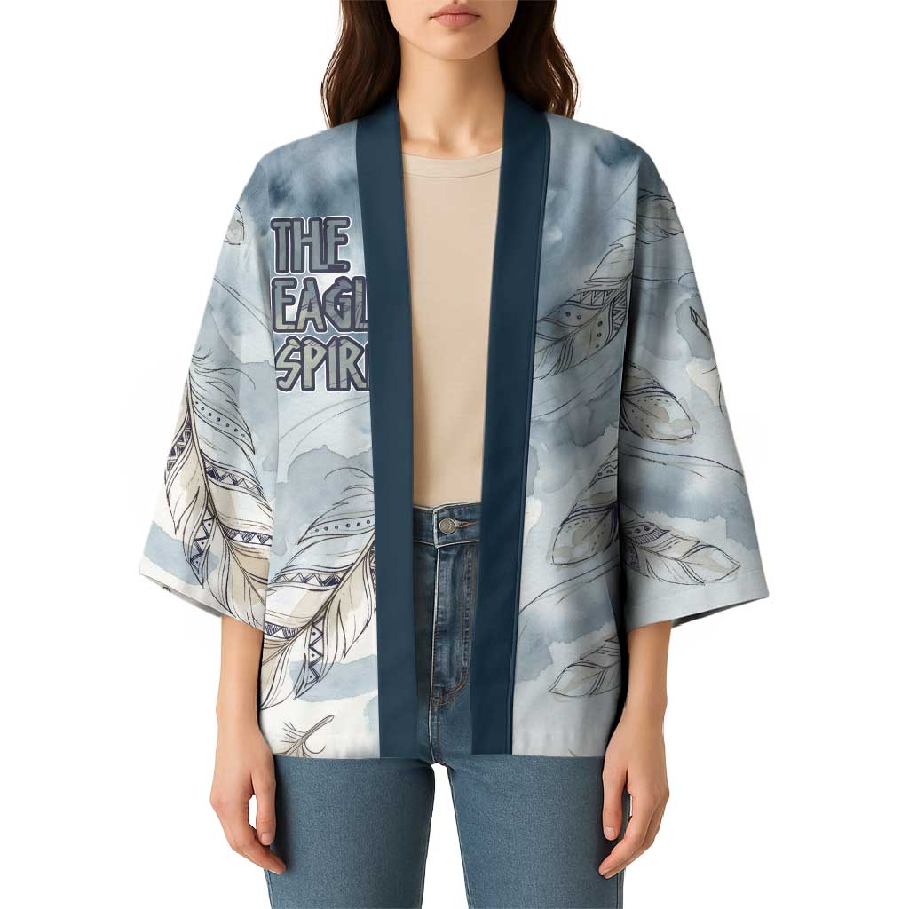 The Eagle Spirit Native American Kimono Soaring Bald Eagle and Tribal Feathers Watercolor Sky - Wonder Print Shop