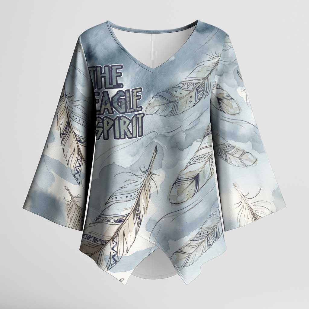 The Eagle Spirit Native American Kimono Sleeve Blouse Soaring Bald Eagle and Tribal Feathers Watercolor Sky - Wonder Print Shop