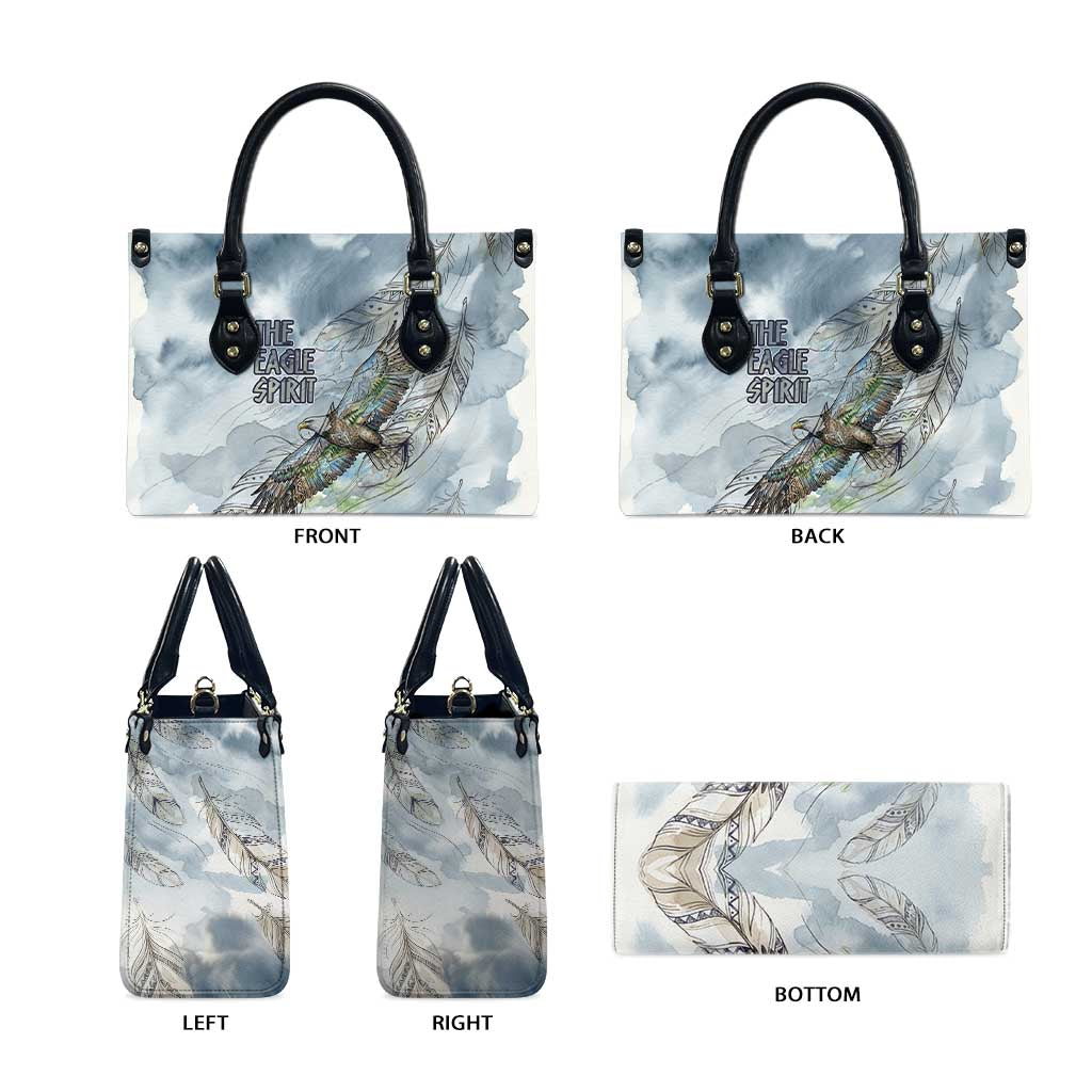 The Eagle Spirit Native American Leather Bag Soaring Bald Eagle and Tribal Feathers Watercolor Sky - Wonder Print Shop