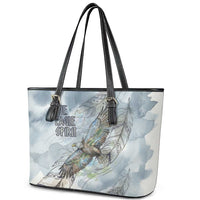 The Eagle Spirit Native American Leather Tote Bag Soaring Bald Eagle and Tribal Feathers Watercolor Sky - Wonder Print Shop