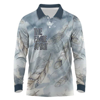 The Eagle Spirit Native American Long Sleeve Polo Shirt Soaring Bald Eagle and Tribal Feathers Watercolor Sky - Wonder Print Shop