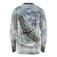 The Eagle Spirit Native American Long Sleeve Shirt Soaring Bald Eagle and Tribal Feathers Watercolor Sky - Wonder Print Shop