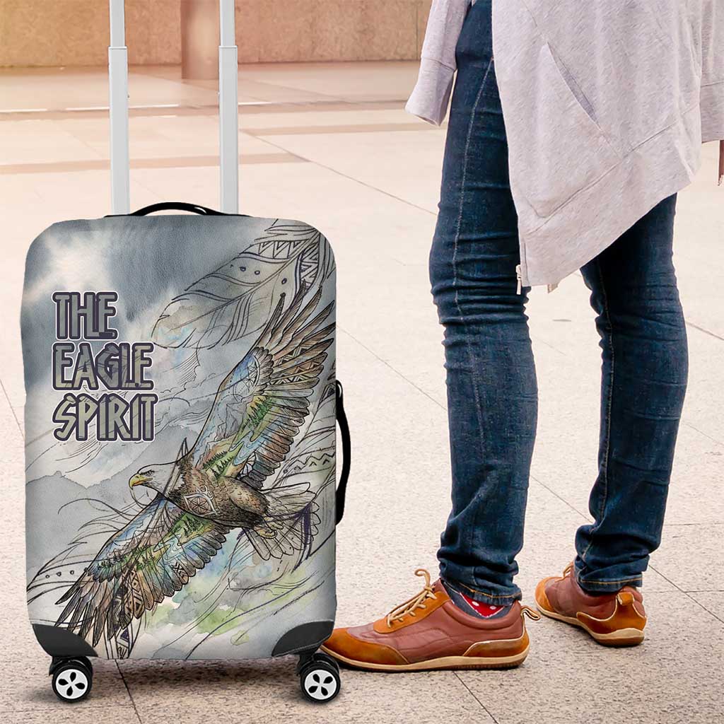 The Eagle Spirit Native American Luggage Cover Soaring Bald Eagle and Tribal Feathers Watercolor Sky - Wonder Print Shop