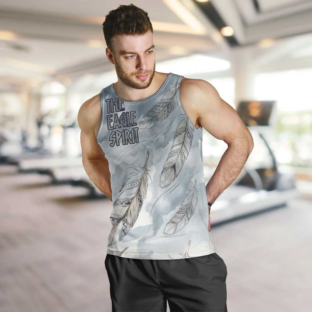 The Eagle Spirit Native American Men Tank Top Soaring Bald Eagle and Tribal Feathers Watercolor Sky - Wonder Print Shop