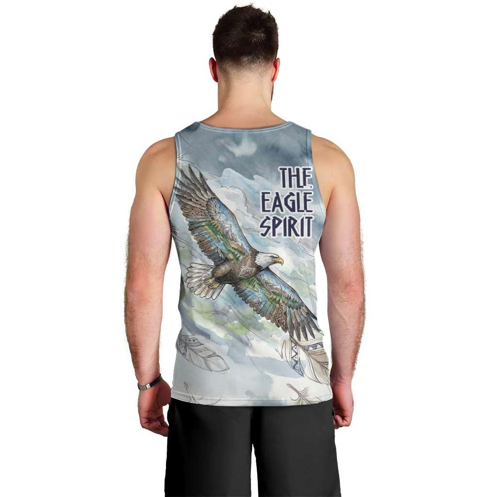 The Eagle Spirit Native American Men Tank Top Soaring Bald Eagle and Tribal Feathers Watercolor Sky - Wonder Print Shop