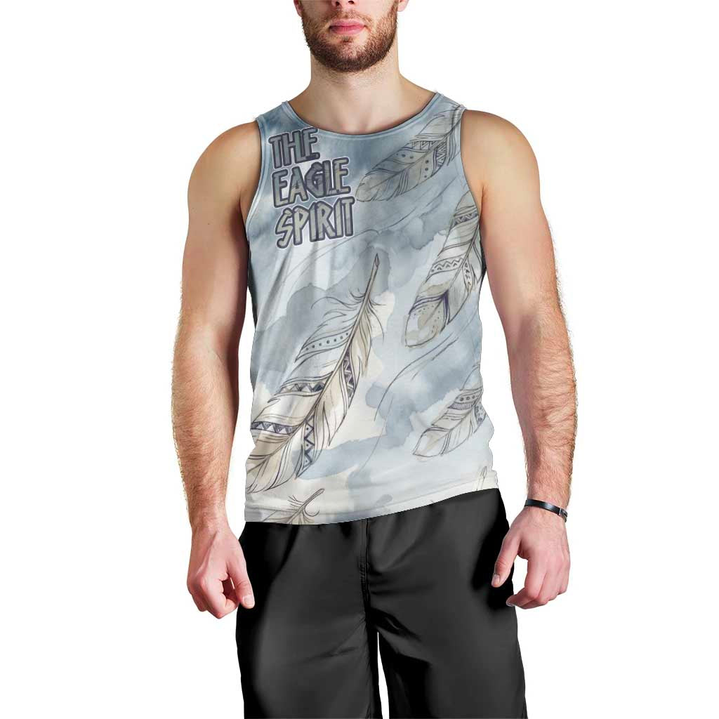 The Eagle Spirit Native American Men Tank Top Soaring Bald Eagle and Tribal Feathers Watercolor Sky - Wonder Print Shop