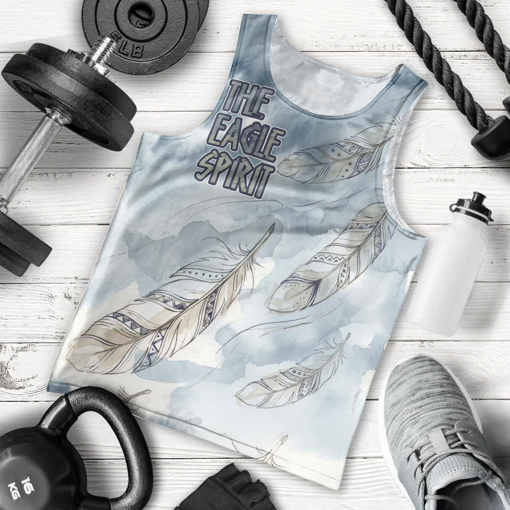 The Eagle Spirit Native American Men Tank Top Soaring Bald Eagle and Tribal Feathers Watercolor Sky - Wonder Print Shop