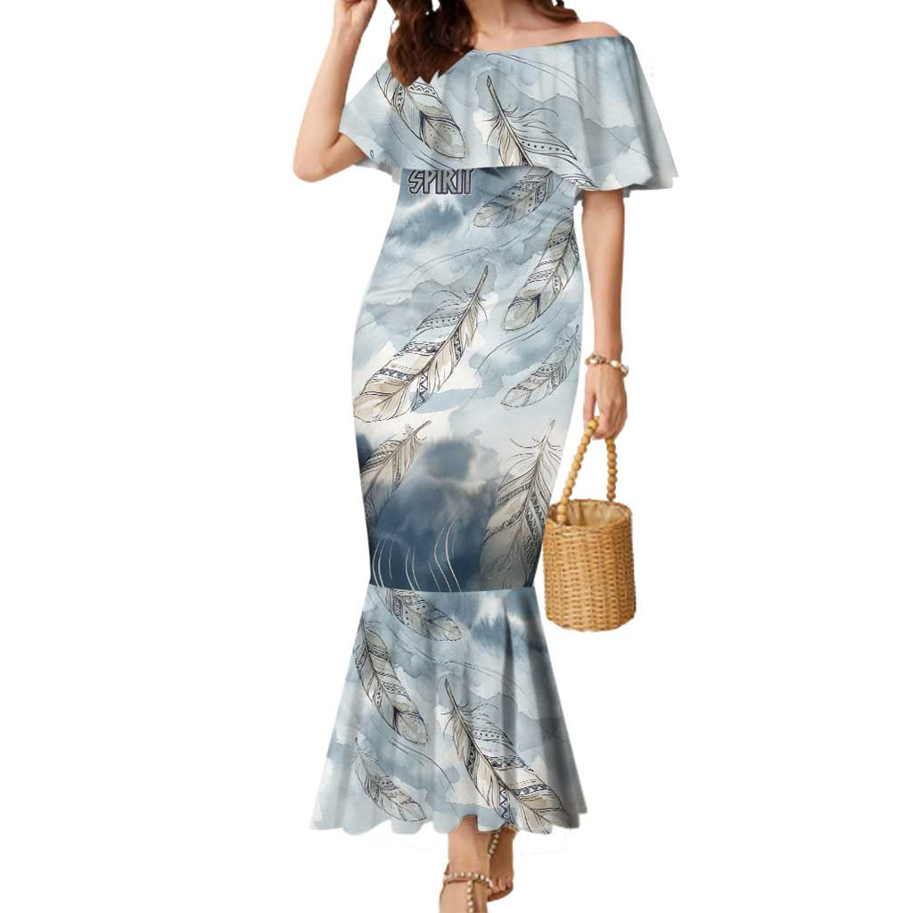 The Eagle Spirit Native American Mermaid Dress Soaring Bald Eagle and Tribal Feathers Watercolor Sky - Wonder Print Shop