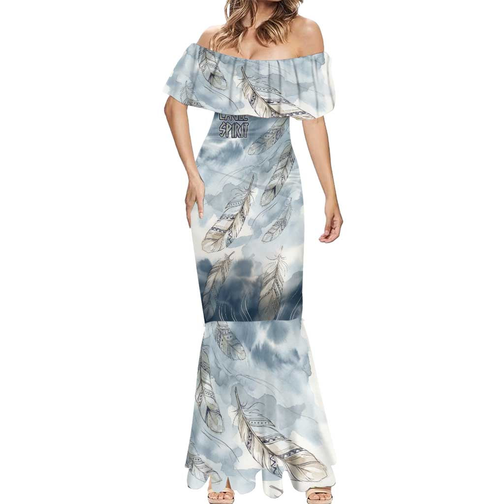 The Eagle Spirit Native American Mermaid Dress Soaring Bald Eagle and Tribal Feathers Watercolor Sky - Wonder Print Shop