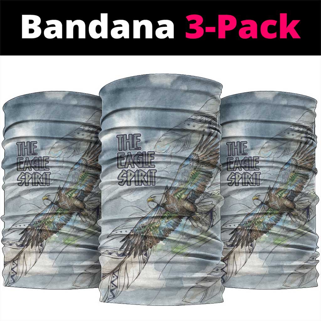 The Eagle Spirit Native American Neck Gaiter Soaring Bald Eagle and Tribal Feathers Watercolor Sky - Wonder Print Shop