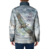 The Eagle Spirit Native American Padded Jacket Soaring Bald Eagle and Tribal Feathers Watercolor Sky - Wonder Print Shop