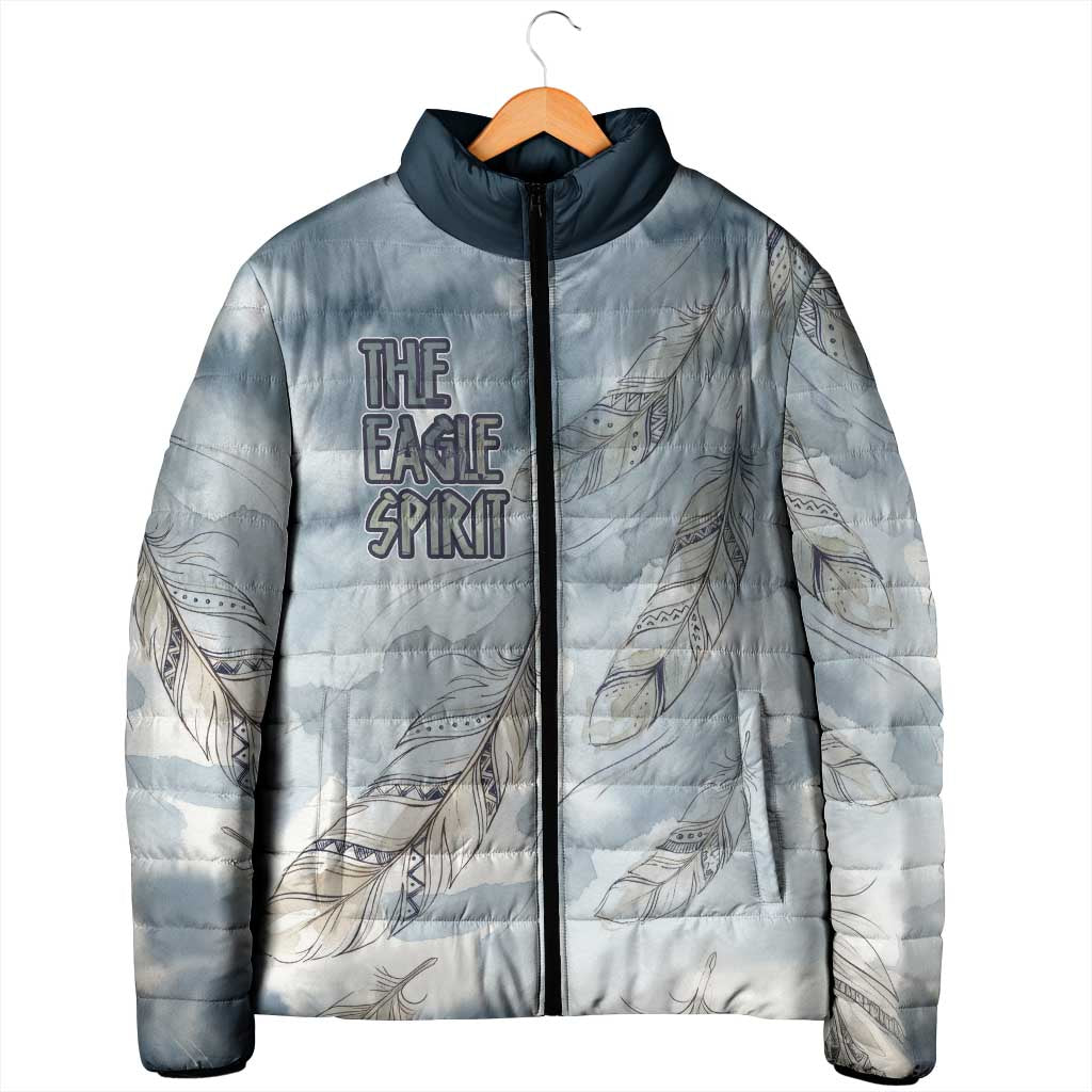 The Eagle Spirit Native American Padded Jacket Soaring Bald Eagle and Tribal Feathers Watercolor Sky - Wonder Print Shop
