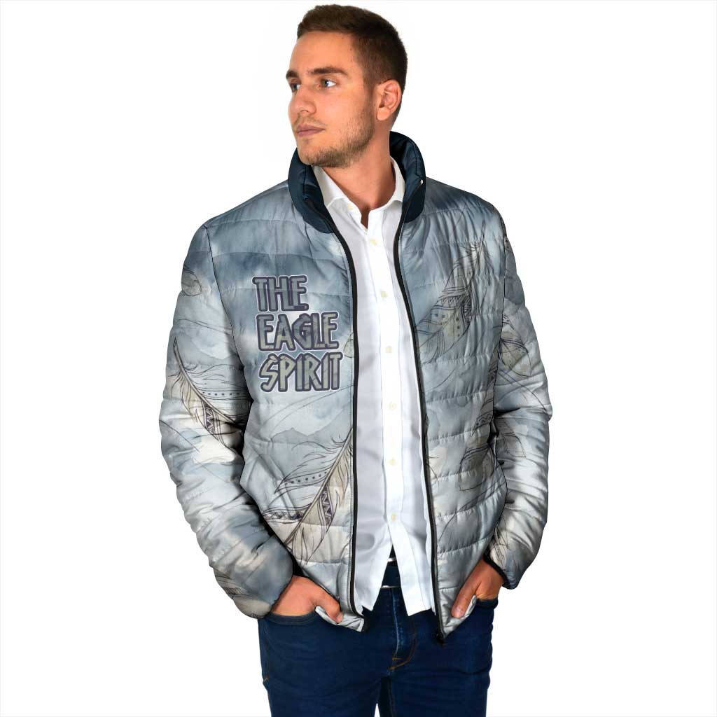 The Eagle Spirit Native American Padded Jacket Soaring Bald Eagle and Tribal Feathers Watercolor Sky - Wonder Print Shop