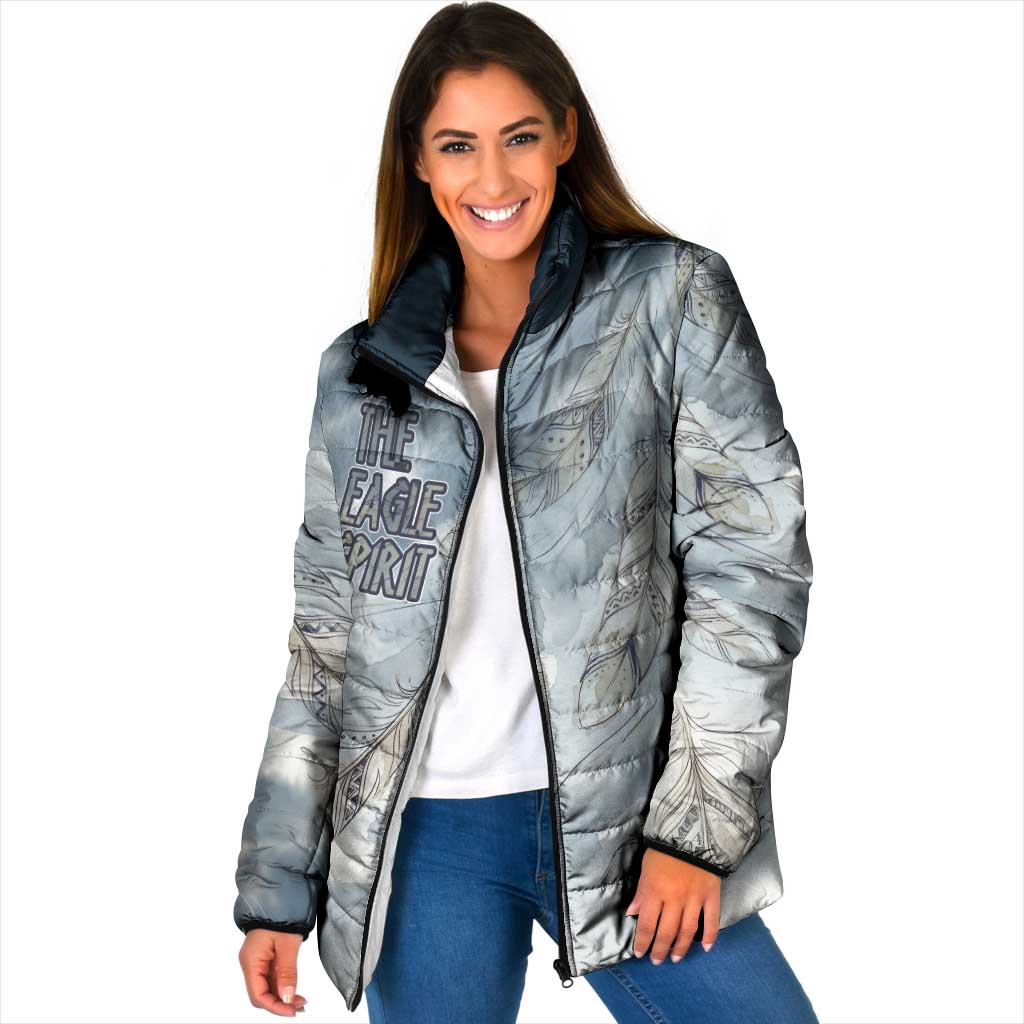 The Eagle Spirit Native American Padded Jacket Soaring Bald Eagle and Tribal Feathers Watercolor Sky - Wonder Print Shop