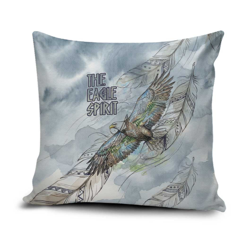The Eagle Spirit Native American Pillow Cover Soaring Bald Eagle and Tribal Feathers Watercolor Sky - Wonder Print Shop