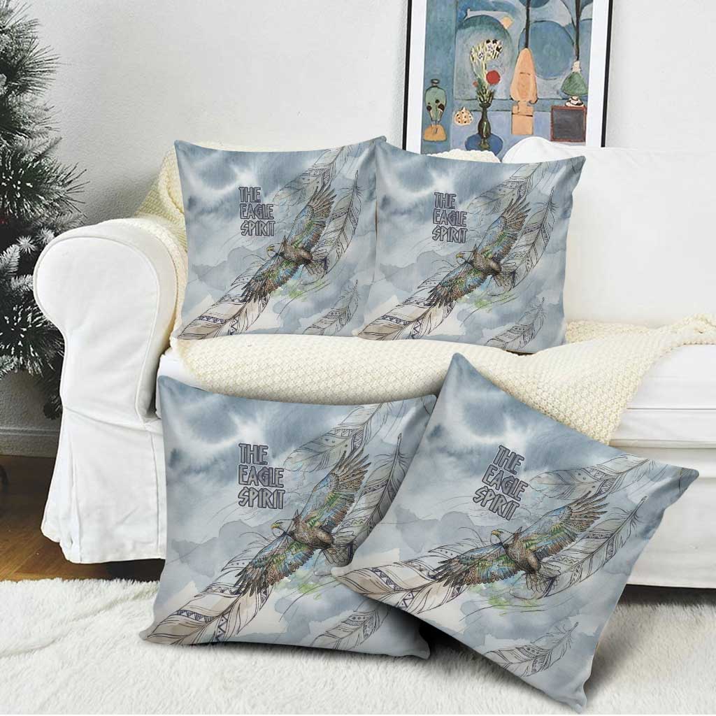 The Eagle Spirit Native American Pillow Cover Soaring Bald Eagle and Tribal Feathers Watercolor Sky - Wonder Print Shop