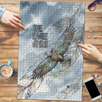The Eagle Spirit Native American Puzzle Soaring Bald Eagle and Tribal Feathers Watercolor Sky - Wonder Print Shop