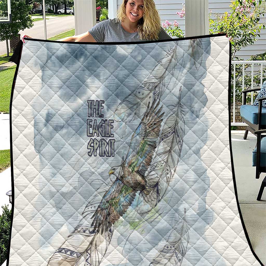 The Eagle Spirit Native American Quilt Soaring Bald Eagle and Tribal Feathers Watercolor Sky - Wonder Print Shop