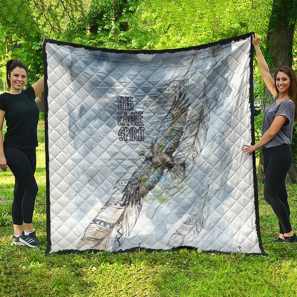 The Eagle Spirit Native American Quilt Soaring Bald Eagle and Tribal Feathers Watercolor Sky - Wonder Print Shop