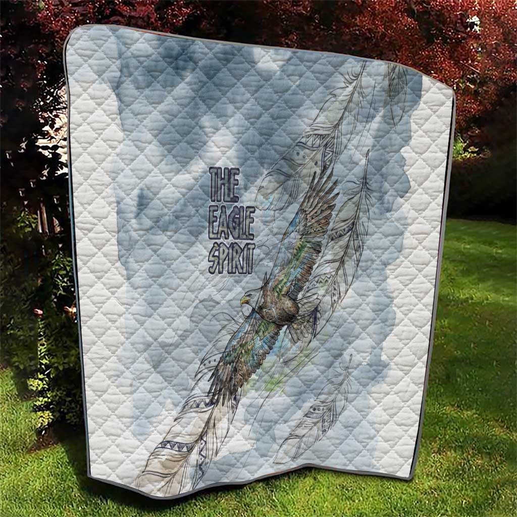The Eagle Spirit Native American Quilt Soaring Bald Eagle and Tribal Feathers Watercolor Sky - Wonder Print Shop